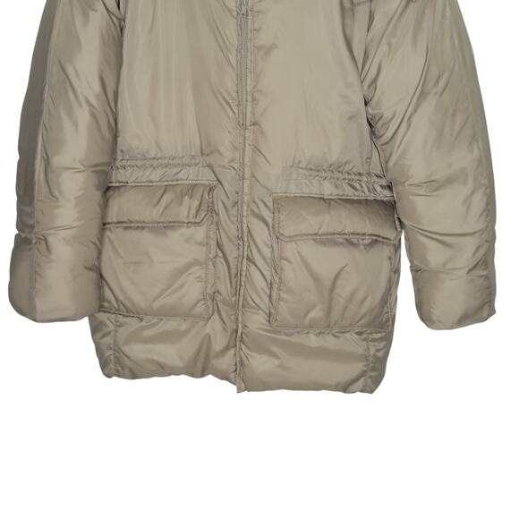 Weekday S Martine Puffer Jacket Hooded Draw Cord Waist Beige Slouchy - Picture 5 of 11